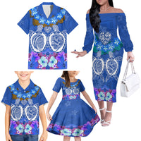 Polynesian Valentine Day Family Matching Off Shoulder Long Sleeve Dress and Hawaiian Shirt Love Couple Turtle Maori Hibiscus Blue LT03 - Polynesian Pride