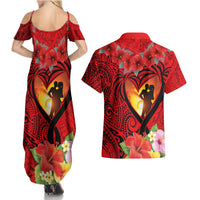 Hawaii Valentine Day Couples Matching Summer Maxi Dress and Hawaiian Shirt Couple on Beach mix Hibiscus and Polynesian Tattoo LT03 - Polynesian Pride