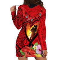 Hawaii Valentine Day Hoodie Dress Couple on Beach mix Hibiscus and Polynesian Tattoo LT03 - Polynesian Pride
