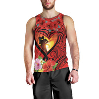 Hawaii Valentine Day Men Tank Top Couple on Beach mix Hibiscus and Polynesian Tattoo LT03 - Polynesian Pride