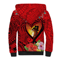Hawaii Valentine Day Sherpa Hoodie Couple on Beach mix Hibiscus and Polynesian Tattoo LT03 - Polynesian Pride