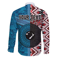 Personalised Aotearoa and Fiji Together Family Matching Off Shoulder Short Dress and Hawaiian Shirt Melanesian Warrior and Koru - Taniko with Hibiscus Tapa Pattern