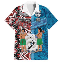 Personalised Aotearoa and Fiji Together Family Matching Tank Maxi Dress and Hawaiian Shirt Melanesian Warrior and Koru - Taniko with Hibiscus Tapa Pattern