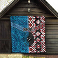 Personalised Aotearoa and Fiji Together Quilt Melanesian Warrior and Koru - Taniko with Hibiscus Tapa Pattern LT03 - Polynesian Pride
