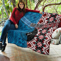 Personalised Aotearoa and Fiji Together Quilt Melanesian Warrior and Koru - Taniko with Hibiscus Tapa Pattern LT03 - Polynesian Pride