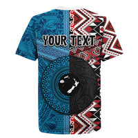 Personalised Aotearoa and Fiji Together Rugby Jersey Melanesian Warrior and Koru - Taniko with Hibiscus Tapa Pattern