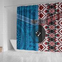 Personalised Aotearoa and Fiji Together Shower Curtain Melanesian Warrior and Koru - Taniko with Hibiscus Tapa Pattern LT03 - Polynesian Pride