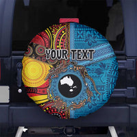 Personalised Australia and Fiji Together Spare Tire Cover Tribal Palm Tree with Tapa and Aboriginal Animals Half Style