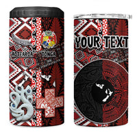 Personalised Aotearoa and Tonga Together 4 in 1 Can Cooler Tumbler Manaia and Tongan Tribal Cross - Taniko and Ngatu Art Tattoo