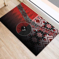 Personalised Aotearoa and Tonga Together Rubber Doormat Manaia and Tongan Tribal Cross - Taniko and Ngatu Art Tattoo