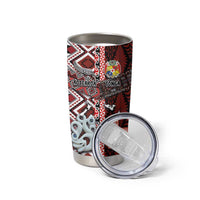 Personalised Aotearoa and Tonga Together Tumbler Cup Manaia and Tongan Tribal Cross - Taniko and Ngatu Art Tattoo