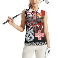 Personalised Aotearoa and Tonga Together Women Sleeveless Polo Shirt Manaia and Tongan Tribal Cross - Taniko and Ngatu Art Tattoo