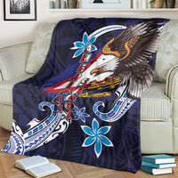 American Samoa Flag Day Blanket Bald Eagle with Uatogi and Fue - Polynesian and Floral Tribal Tattoo