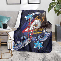 American Samoa Flag Day Blanket Bald Eagle with Uatogi and Fue - Polynesian and Floral Tribal Tattoo