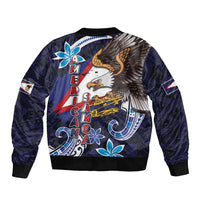 American Samoa Flag Day Bomber Jacket Bald Eagle with Uatogi and Fue - Polynesian and Floral Tribal Tattoo