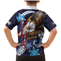 American Samoa Flag Day Family Matching Mermaid Dress and Hawaiian Shirt Bald Eagle with Uatogi and Fue - Polynesian and Floral Tribal Tattoo