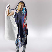 American Samoa Flag Day Hooded Blanket Bald Eagle with Uatogi and Fue - Polynesian and Floral Tribal Tattoo