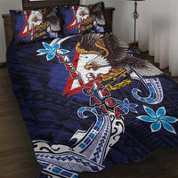 American Samoa Flag Day Quilt Bed Set Bald Eagle with Uatogi and Fue - Polynesian and Floral Tribal Tattoo