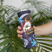American Samoa Flag Day Skinny Tumbler Bald Eagle with Uatogi and Fue - Polynesian and Floral Tribal Tattoo