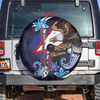 American Samoa Flag Day Spare Tire Cover Bald Eagle with Uatogi and Fue - Polynesian and Floral Tribal Tattoo