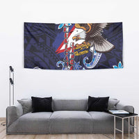 American Samoa Flag Day Tapestry Bald Eagle with Uatogi and Fue - Polynesian and Floral Tribal Tattoo
