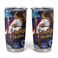 American Samoa Flag Day Tumbler Cup Bald Eagle with Uatogi and Fue - Polynesian and Floral Tribal Tattoo