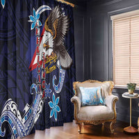 American Samoa Flag Day Window Curtain Bald Eagle with Uatogi and Fue - Polynesian and Floral Tribal Tattoo