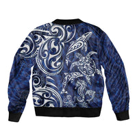New Zealand Connecting with Seas Bomber Jacket Maori Tribal and Sea Animals Tattoo - White Glass Style