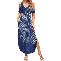 New Zealand Connecting with Seas Family Matching Summer Maxi Dress and Hawaiian Shirt Maori Tribal and Sea Animals Tattoo - White Glass Style