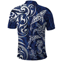 New Zealand Connecting with Seas Polo Shirt Maori Tribal and Sea Animals Tattoo - White Glass Style