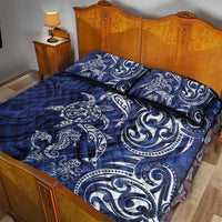 New Zealand Connecting with Seas Quilt Bed Set Maori Tribal and Sea Animals Tattoo - White Glass Style