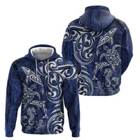 New Zealand Connecting with Seas Zip Hoodie Maori Tribal and Sea Animals Tattoo - White Glass Style