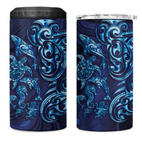 New Zealand Connecting with Seas 4 in 1 Can Cooler Tumbler Maori Tribal and Sea Animals Tattoo - Sea Texture Glass Style