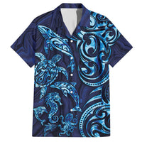 New Zealand Connecting with Seas Family Matching Tank Maxi Dress and Hawaiian Shirt Maori Tribal and Sea Animals Tattoo - Sea Texture Glass Style LT03 Dad's Shirt - Short Sleeve Navy - Polynesian Pride
