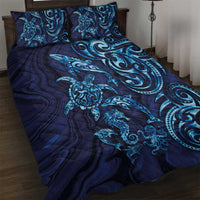 New Zealand Connecting with Seas Quilt Bed Set Maori Tribal and Sea Animals Tattoo - Sea Texture Glass Style