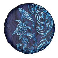New Zealand Connecting with Seas Spare Tire Cover Maori Tribal and Sea Animals Tattoo - Sea Texture Glass Style