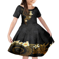 Polynesian Spiral Tribal Tattoo Kid Short Sleeve Dress Golden Color