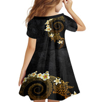 Polynesian Spiral Tribal Tattoo Kid Short Sleeve Dress Golden Color