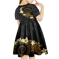 Polynesian Spiral Tribal Tattoo Kid Short Sleeve Dress Golden Color
