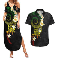 Polynesian Spiral Tribal Tattoo Couples Matching Summer Maxi Dress and Hawaiian Shirt Reggae Color LT03 Reggae - Polynesian Pride