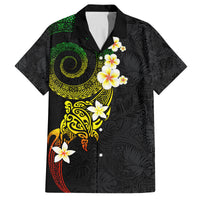 Polynesian Spiral Tribal Tattoo Family Matching Off Shoulder Short Dress and Hawaiian Shirt Reggae Color LT03 Dad's Shirt - Short Sleeve Reggae - Polynesian Pride