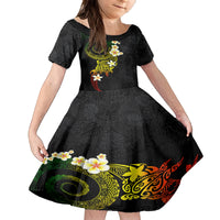 Polynesian Spiral Tribal Tattoo Family Matching Summer Maxi Dress and Hawaiian Shirt Reggae Color LT03 Daughter's Dress Reggae - Polynesian Pride
