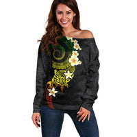 Polynesian Spiral Tribal Tattoo Off Shoulder Sweater Reggae Color