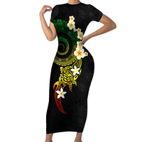 Polynesian Spiral Tribal Tattoo Short Sleeve Bodycon Dress Reggae Color LT03 Long Dress Reggae - Polynesian Pride