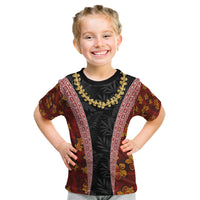 Hawaii Lei and Hibiscus Flowers Tribal Kid T Shirt Patchwork Abstract Vintage LT03 Red - Polynesian Pride