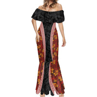 Hawaii Lei and Hibiscus Flowers Tribal Mermaid Dress Patchwork Abstract Vintage LT03 - Polynesian Pride