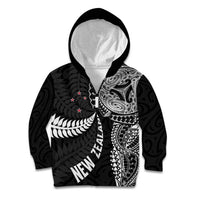 Aotearoa Volleyball Custom Kid Hoodie Silver Ferns and Maori Tribal Black LT03 Zip Hoodie Black - Polynesian Pride