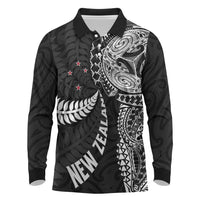 Aotearoa Volleyball Custom Long Sleeve Polo Shirt Silver Ferns and Maori Tribal Black