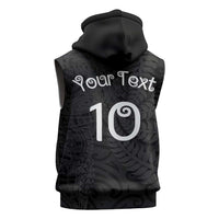 Aotearoa Volleyball Custom Sleeveless Hoodie Silver Ferns and Maori Tribal Black LT03 - Polynesian Pride