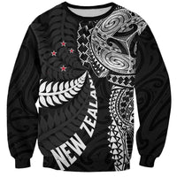 Aotearoa Volleyball Custom Sweatshirt Silver Ferns and Maori Tribal Black